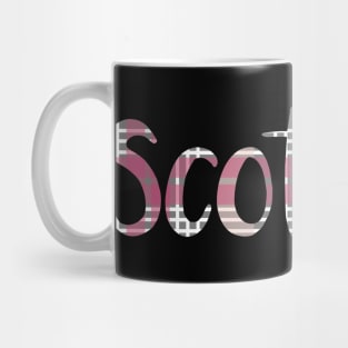 SCOTLAND, Pink and Grey Tartan Style Text Design Mug